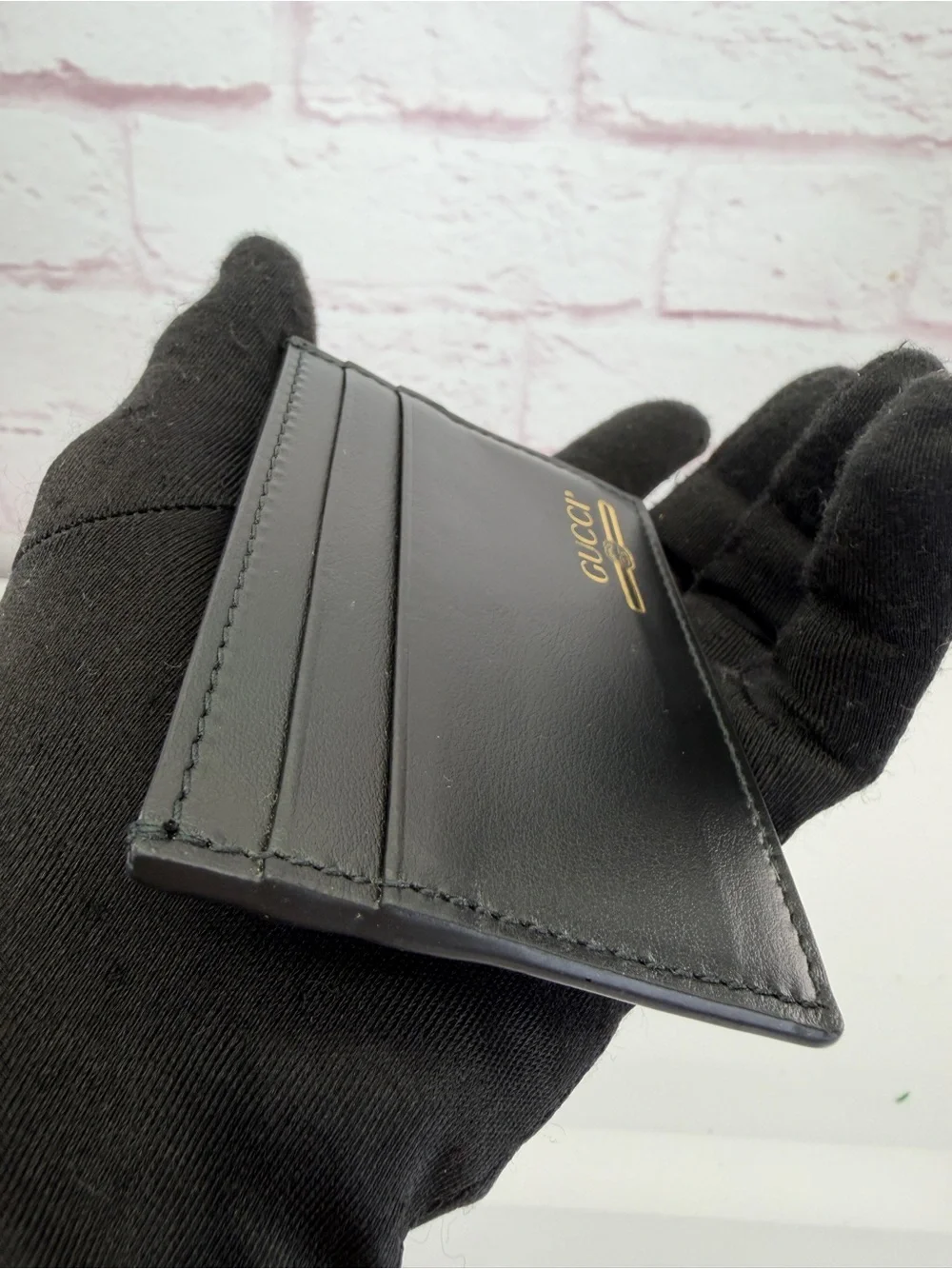 Gucci Black Leather Card Holder Gold Logo